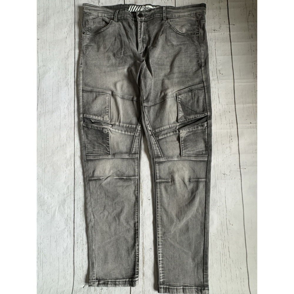 RGSTR Distressed Moto Jeans‎ Mens 38 X 31 Faded Black  Stretch Denim Grunge Edgy